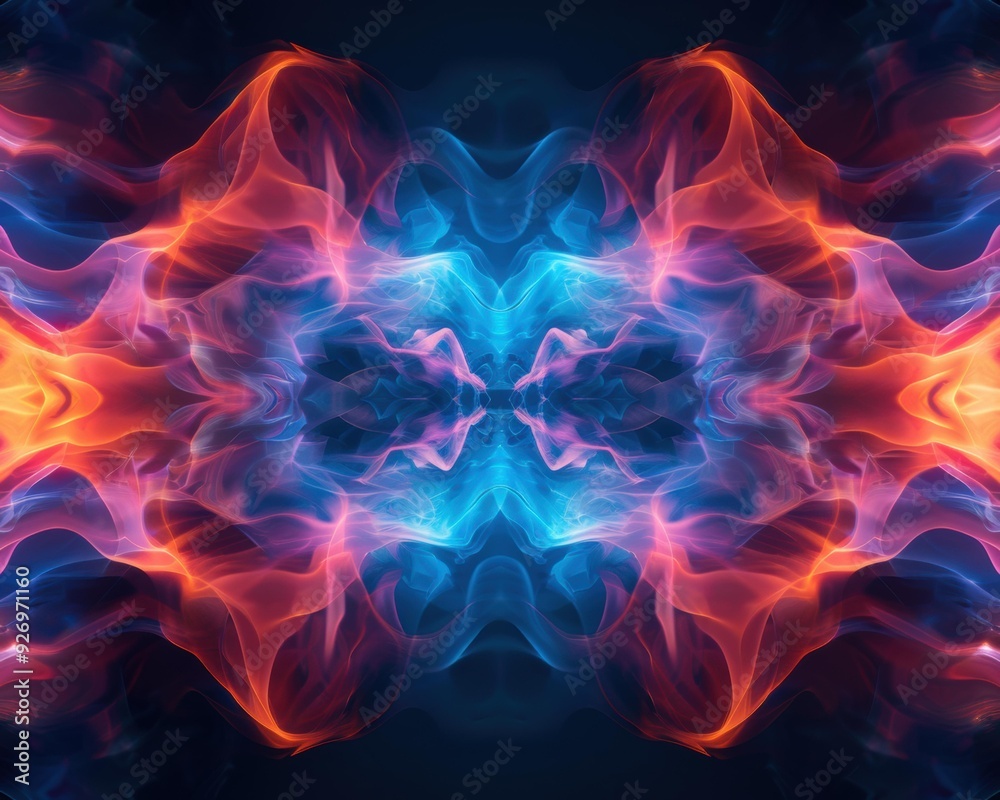 Fototapeta premium Abstract pattern of blue and red light. AI.