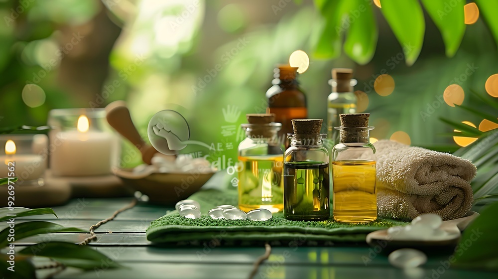 Set for spa and aromatherapy on a green background Set for spa and aromatherapy on a green background