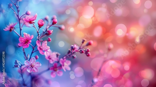 Small pink tiny flowers on colorful background