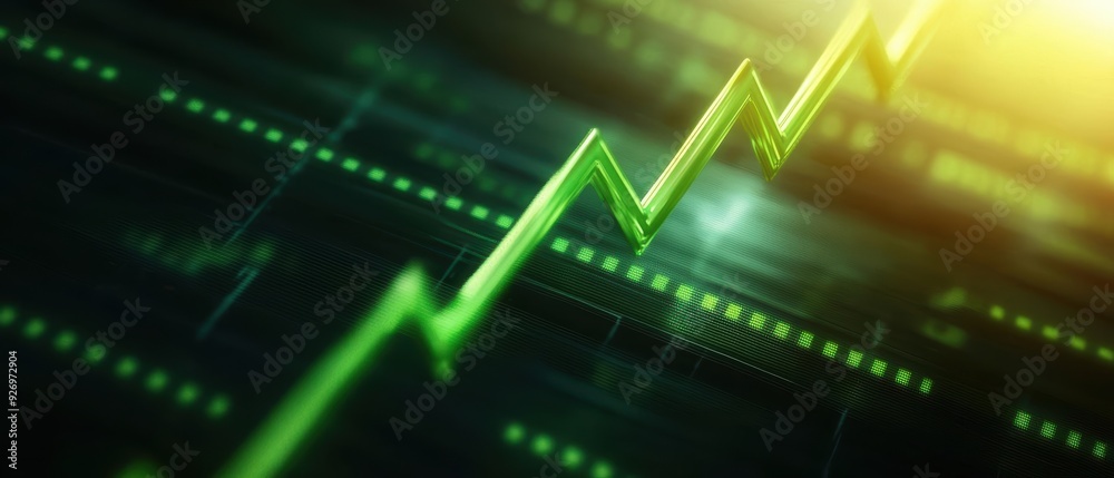Bullish stock market surge, green arrows pointing upward, vibrant energy, financial growth, optimistic trading environment, ultra HD clarity