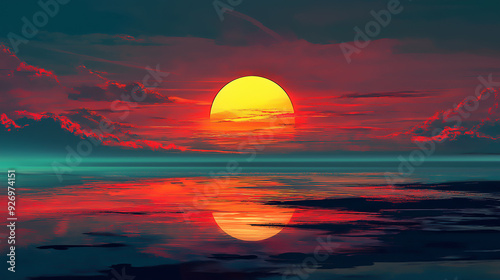 breathtaking landscape at the sunset, Futuristic art