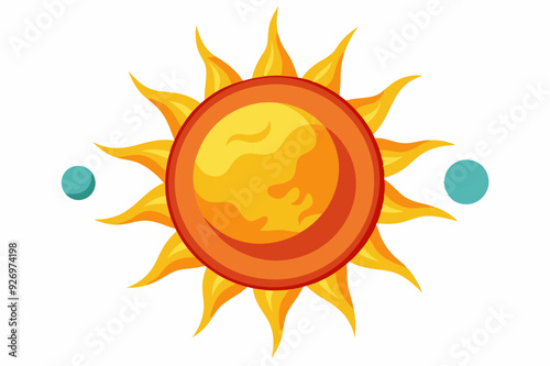 A stylized illustration of the Sun with two planets in orbit