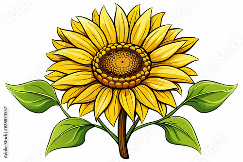 A Bright Yellow Sunflower with Green Leaves