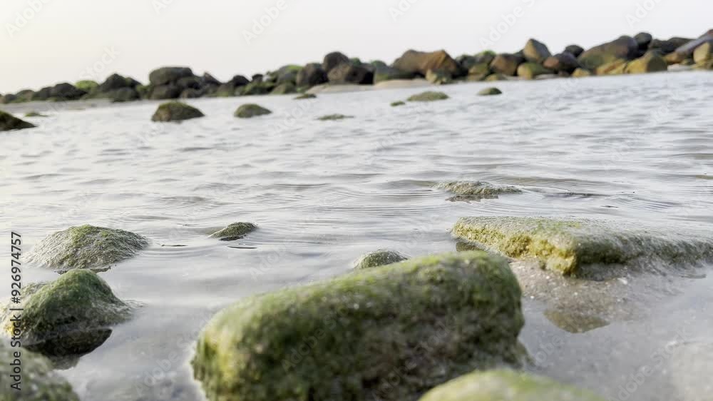 Sea water flows calmly between the rocks Sea water flows calmly between the rocks