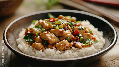 Spicy stir-fried pork and chicken with chili sauce.