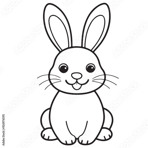 Adobe IllustratCute kawaii bunny and baby cartoon character coloring page vector illustration. Pet animal, mothers day colouring page for kidsor Artwork.