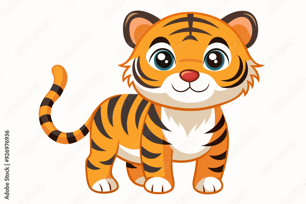Cartoon Illustration of a Smiling Tiger with Large Eyes Cartoon Illustration of a Smiling Tiger with Large Eyes