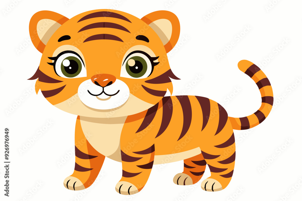 A Cartoon Illustration of a Friendly Tiger Cub A Cartoon Illustration of a Friendly Tiger Cub