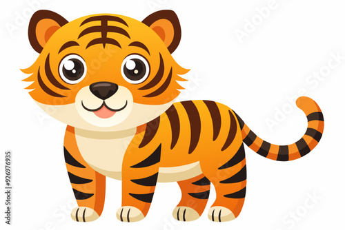 Cartoon Illustration of a Smiling Orange and Black Striped Tiger