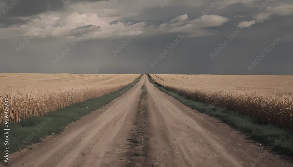 The endless expanses of a farmer's field, the ears of grain swaying in the wind, stretch out to the horizon The endless expanses of a farmer's field, the ears of grain swaying in the wind, stretch out to the horizon