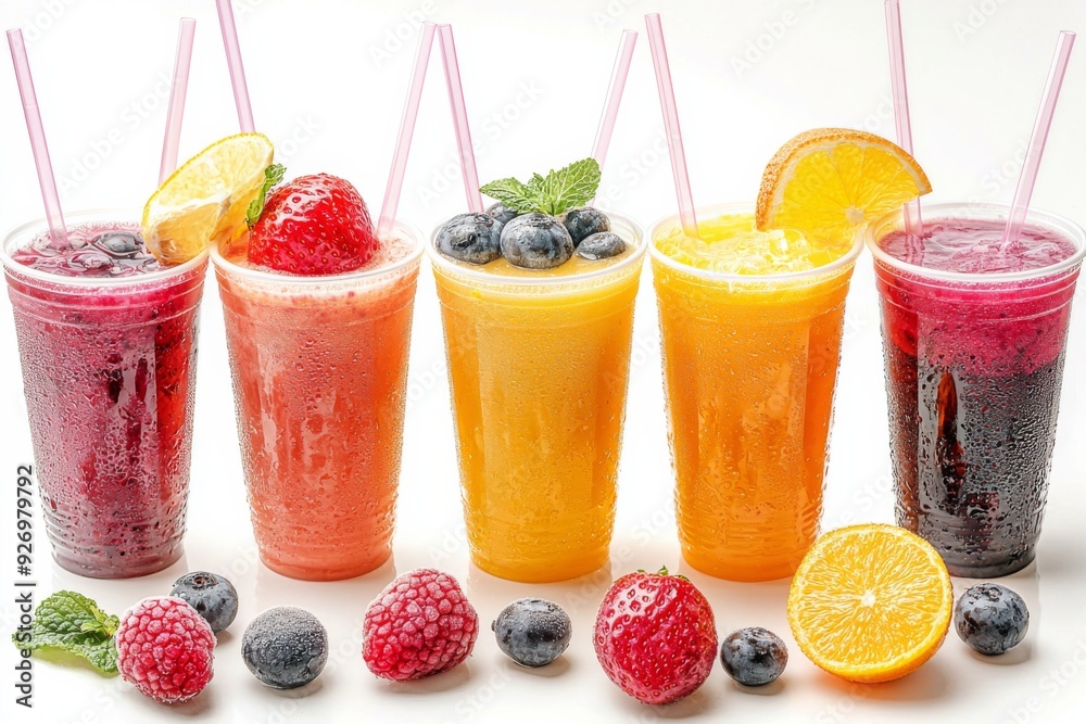Juices and Floats in Plastic Cup on white background created with Generative AI Juices and Floats in Plastic Cup on white background created with Generative AI