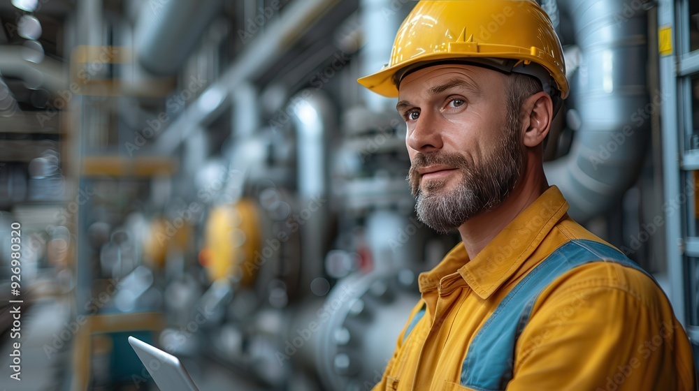 Modern Engineer Using Tablet in Minimalist Setting for Industrial and Technology Concepts with Copy Space on Right Side Modern Engineer Using Tablet in Minimalist Setting for Industrial and Technology Concepts with Copy Space on Right Side