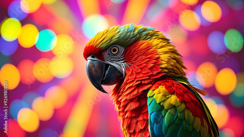 Medium shot,  (Colorful parrot1.2), beautiful, highly detailed, sharp focus, studio photography, xf iq 4, 150 mp, 50 mm, iso 200, 1/1 60 s, realistic, colorful disco lights, 
octane render, adobe ligh photo