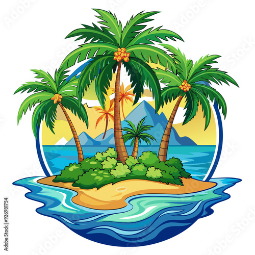 Tropical Island with Palm Trees and Blue Ocean