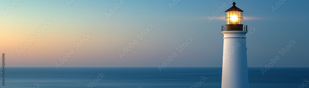 A serene lighthouse standing tall against a beautiful twilight sky, symbolizing guidance and safety for passing ships.