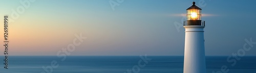 A serene lighthouse standing tall against a beautiful twilight sky, symbolizing guidance and safety for passing ships. photo