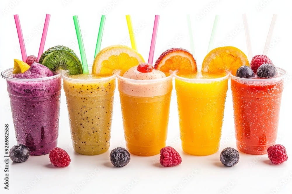 Juices and Floats in Plastic Cup on white background created with Generative AI Juices and Floats in Plastic Cup on white background created with Generative AI