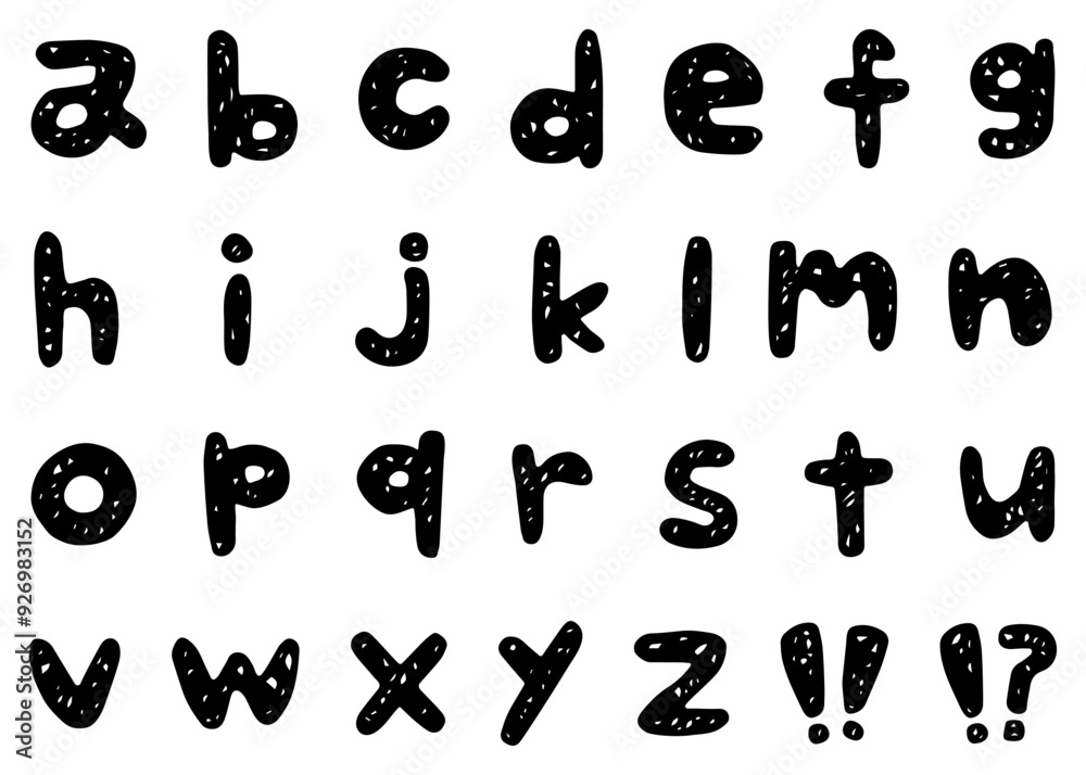 手書きのアルファベットセット、ローマ字のデコレーションセット、ポップなデザイン 手書きのアルファベットセット、ローマ字のデコレーションセット、ポップなデザイン