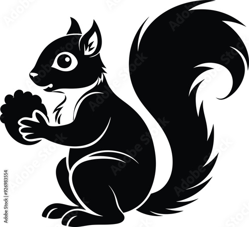 Squirrel eat fruitillustration black and white