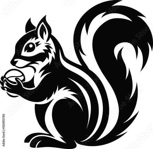 Squirrel eat fruitillustration black and white