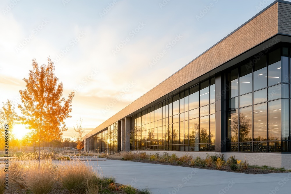 A Refreshing Dawn: Modern Government Facility at Sunrise Showcases Innovation and Nature's Beauty in Perfect Harmony Together A Refreshing Dawn: Modern Government Facility at Sunrise Showcases Innovation and Nature's Beauty in Perfect Harmony Together