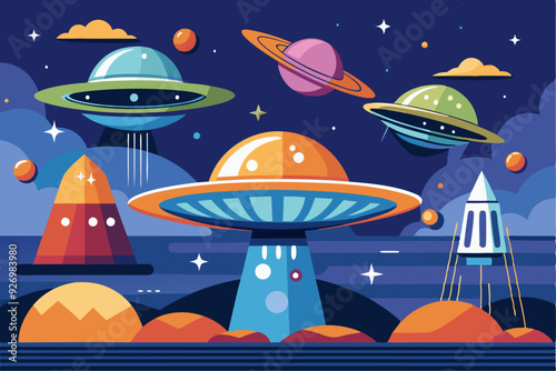 Flying Saucers and a Rocket Landing on a Distant Planet