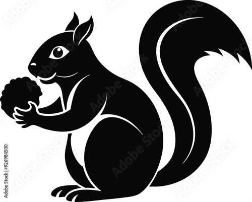 Squirrel eat fruitillustration black and white