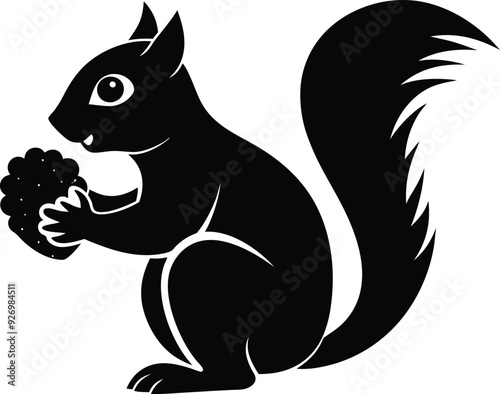 Squirrel eat fruitillustration black and white