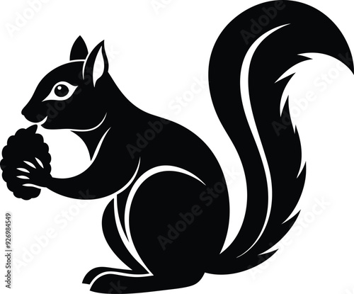 Squirrel eat fruitillustration black and white