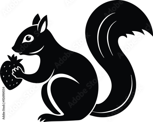 Squirrel eat fruitillustration black and white