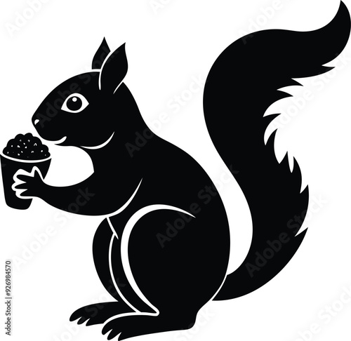Squirrel eat fruitillustration black and white