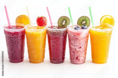 Juices and Floats in Plastic Cup on white background created with Generative AI