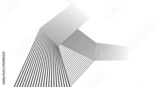 Design elements. Curved sharp corners wave many lines. Abstract vertical broken stripes on white background isolated. Creative line art.