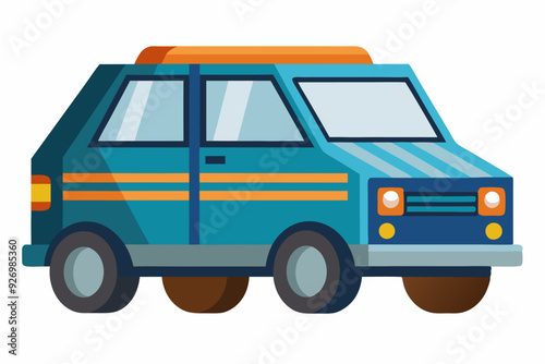 Blue Car with Orange Stripes and Roof Rack