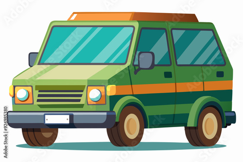Green Van with Orange Roof and Stripes