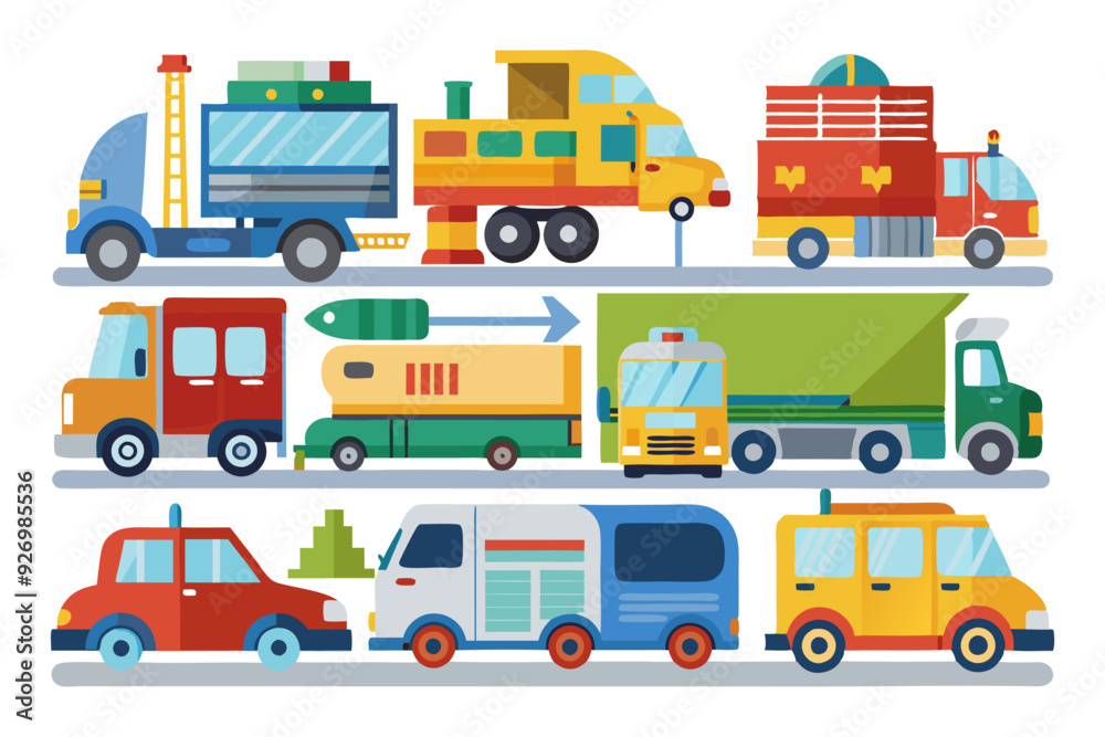 A Collection of Colorful Vehicles with Different Designs and Purposes A Collection of Colorful Vehicles with Different Designs and Purposes