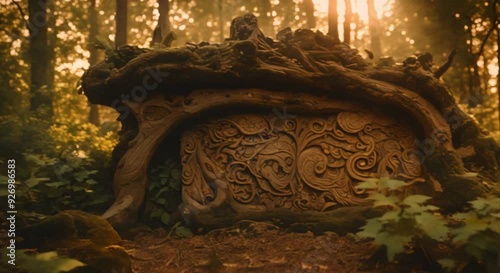 cool wooden carved statues in the forest
