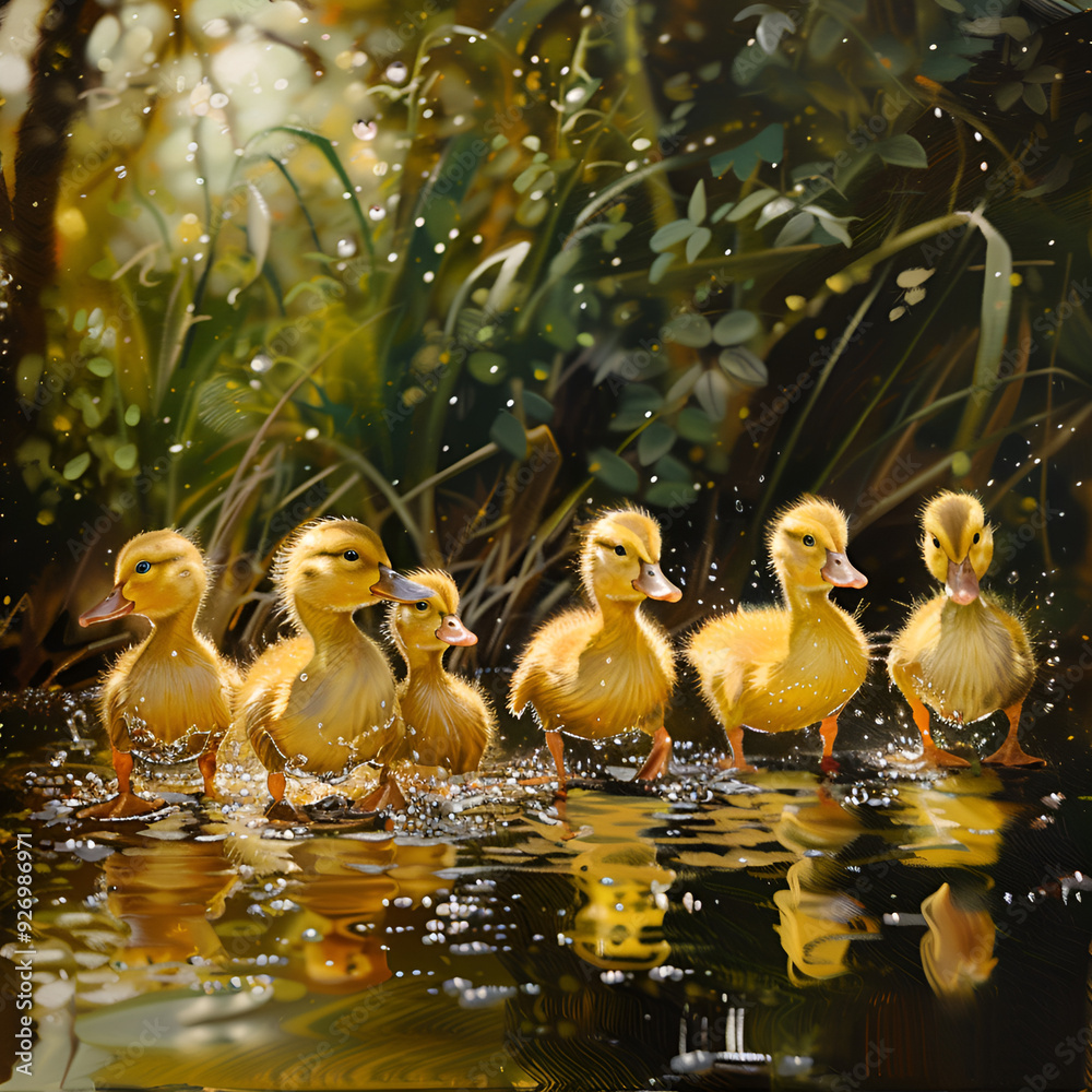 Group of ducklings in nature. Group of ducklings in nature.