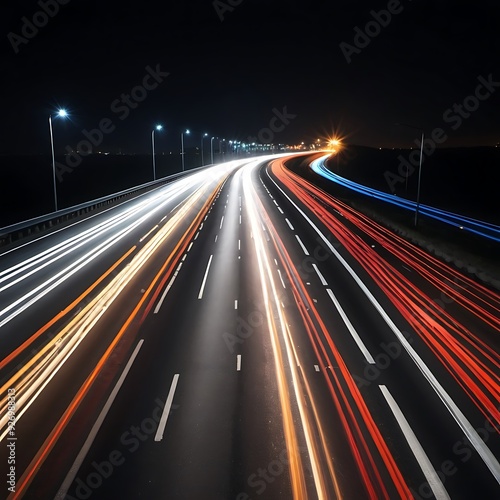 light background, City road light, night highway lights and traffic with highway road motion lights, in long exposure.