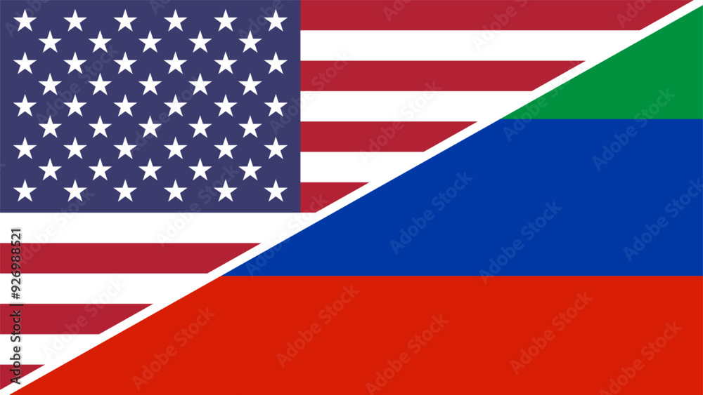 Dagestan and United States flags combined in a split design vector, symbolizing international relations, global unity, and cultural exchange Dagestan and United States flags combined in a split design vector, symbolizing international relations, global unity, and cultural exchange