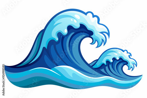 Two Large Ocean Waves with White Foam Crest