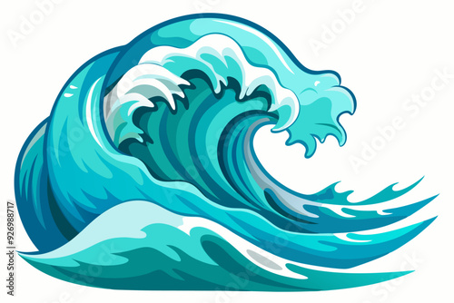 A Stylized Illustration of a Large, Breaking Ocean Wave