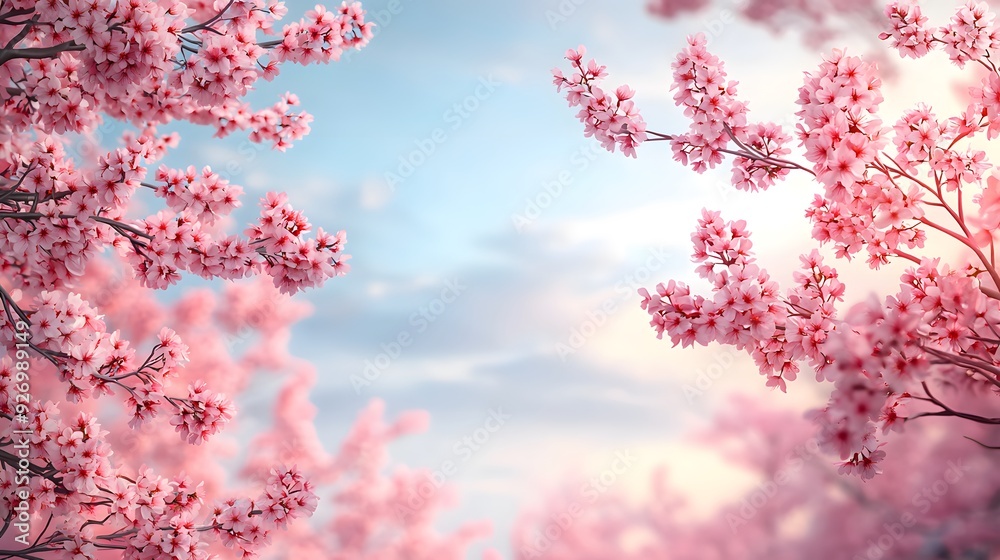 Beautiful cherry blossom branches in soft pink hues against a serene sky. Beautiful cherry blossom branches in soft pink hues against a serene sky.