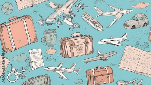 seamless pattern with travel icons