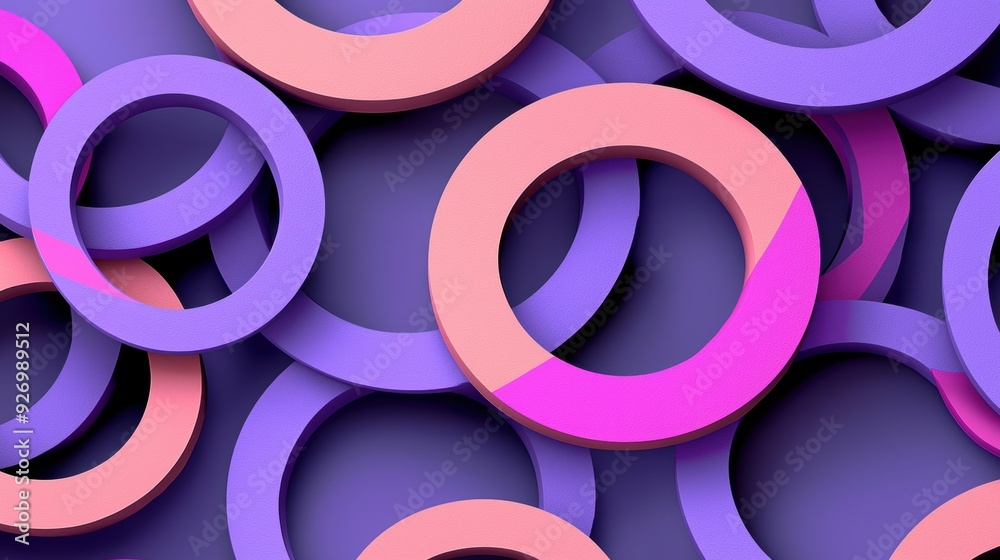 Dynamic Geometric Wallpaper with 3D Clay Concentric Circles in Shades of Purple and Pink on Lavender Background