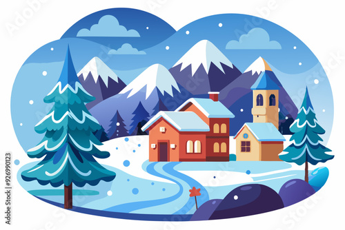 A Snowy Village in a Mountainous Landscape