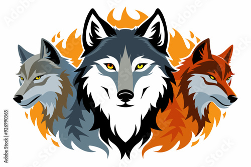 Three Wolves Surrounded by Flames