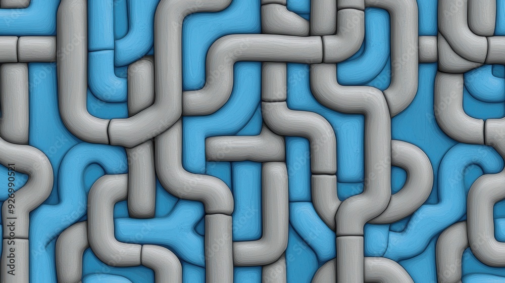 Intricate 3D Clay Geometric Wallpaper with Labyrinthine Pattern in Shades of Grey and Blue Intricate 3D Clay Geometric Wallpaper with Labyrinthine Pattern in Shades of Grey and Blue