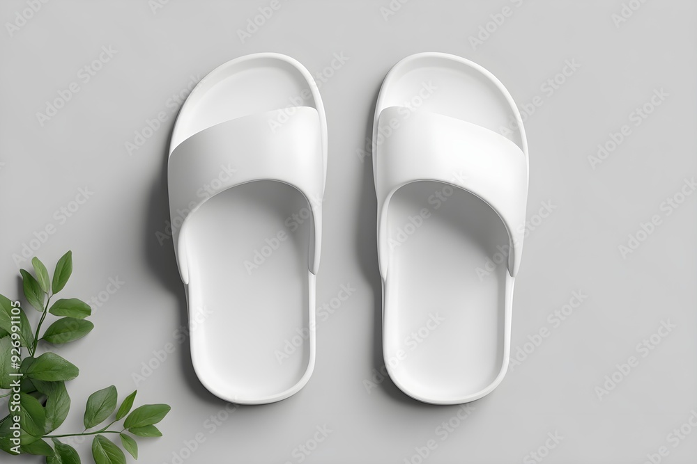 Flat Lay White Blank Slippers 3D Mockup Flat Lay White Blank Slippers 3D Mockup
