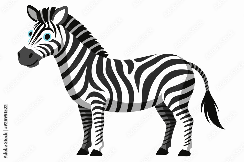 Obraz premium Cartoon Zebra with Black and White Stripes and Blue Eyes